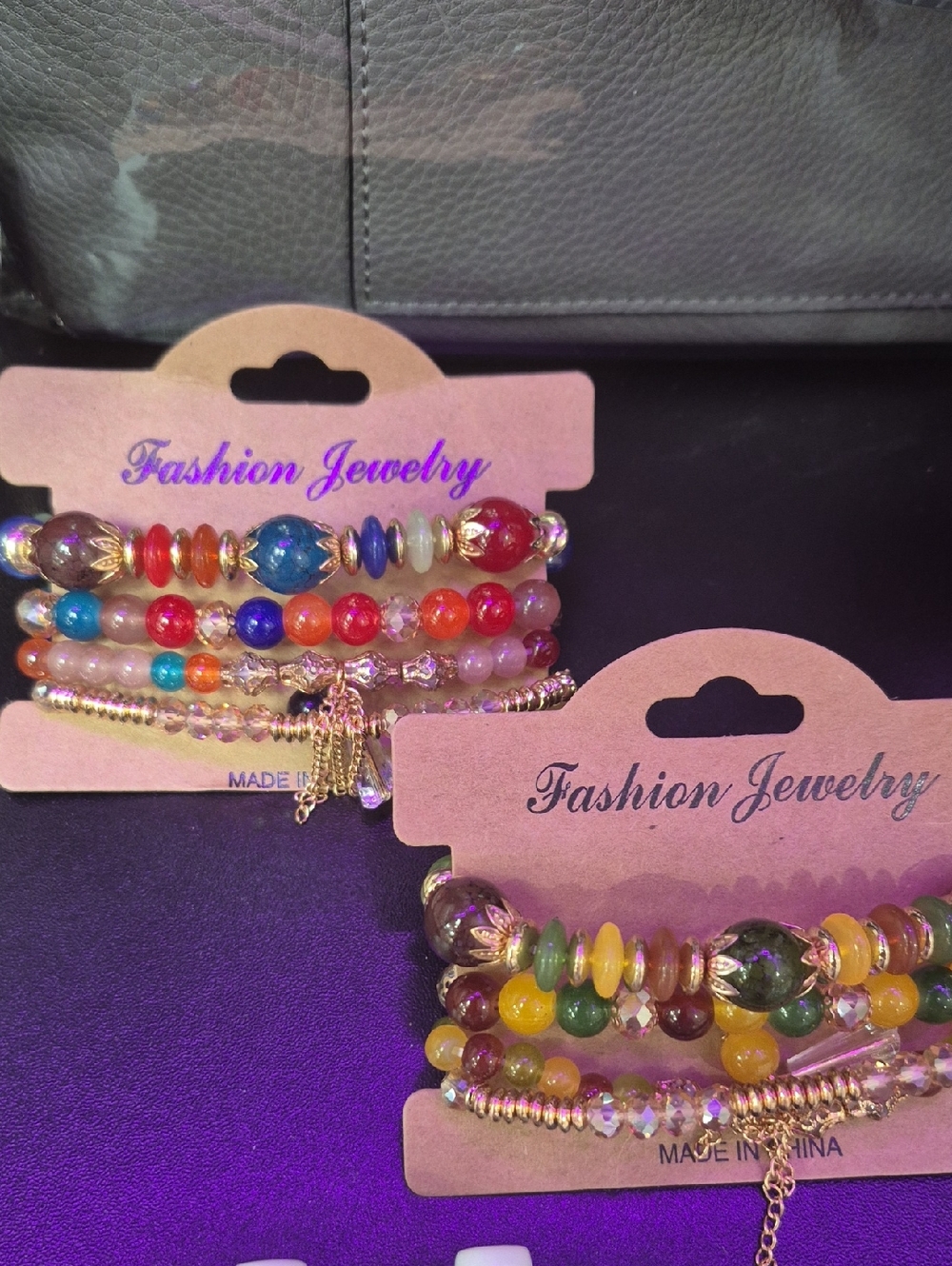 2pcs Fashion Jewelry Multicolor Layered Beaded Bracelet Set W/ Gold Accents-New*